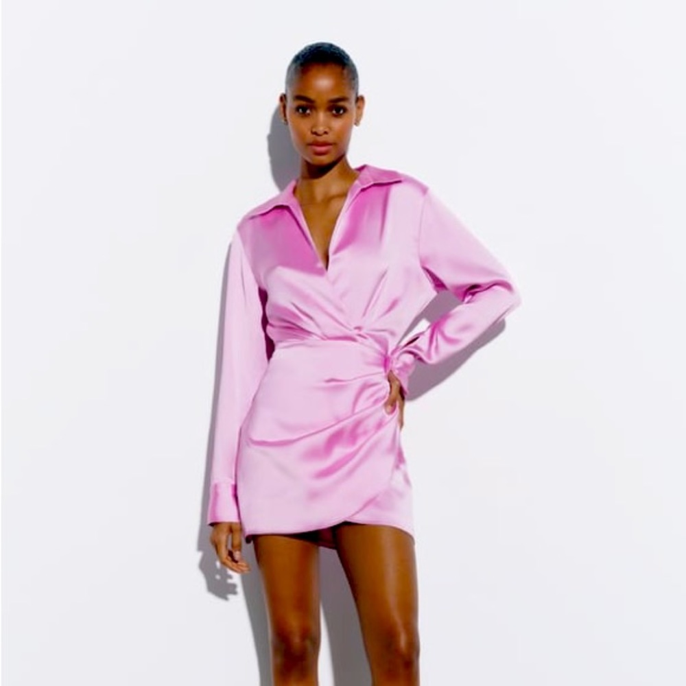 XL Zara Short Satin Effect Dress in Pale Pink